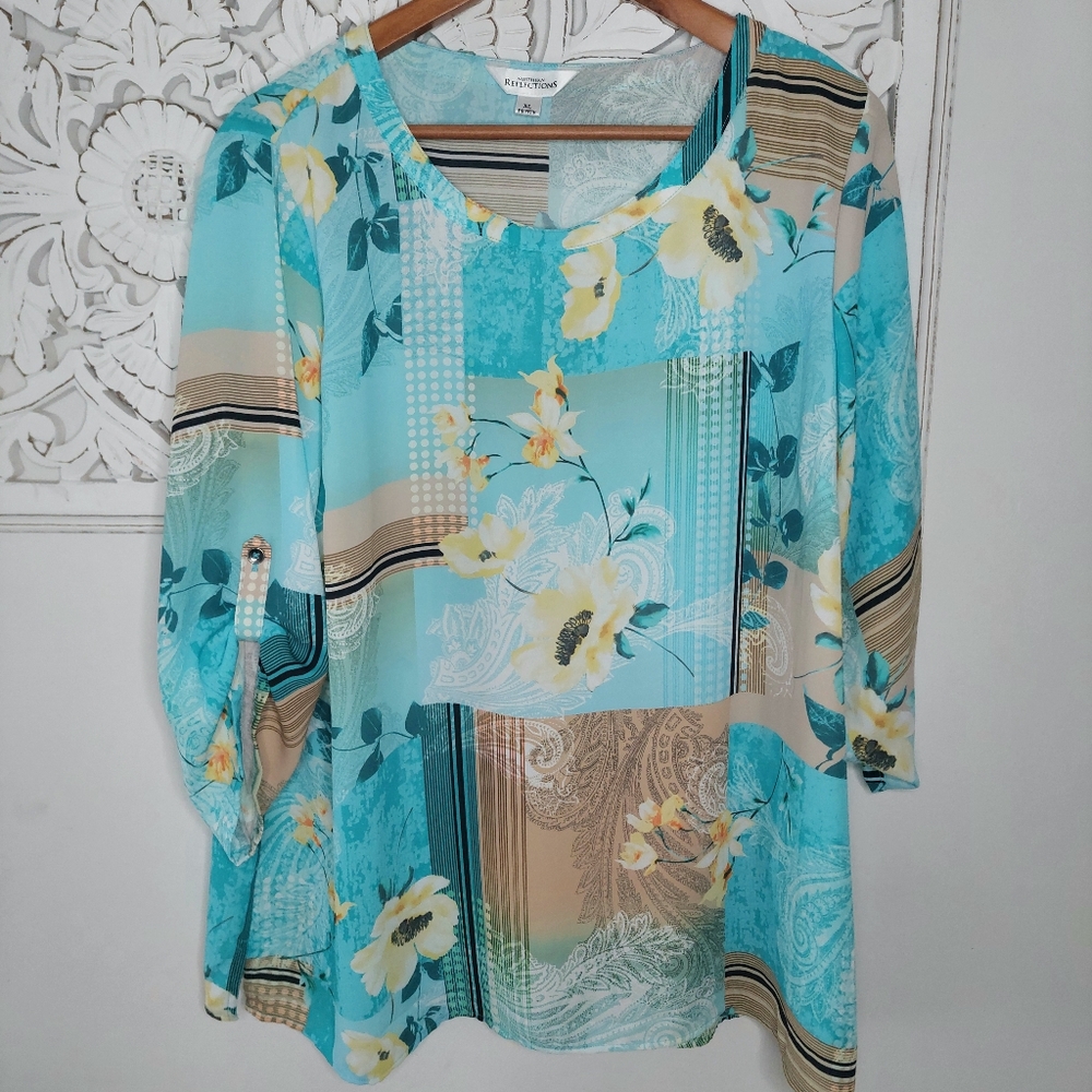 Northern Reflections Three Quarter Sleeve Patchwork Shirt